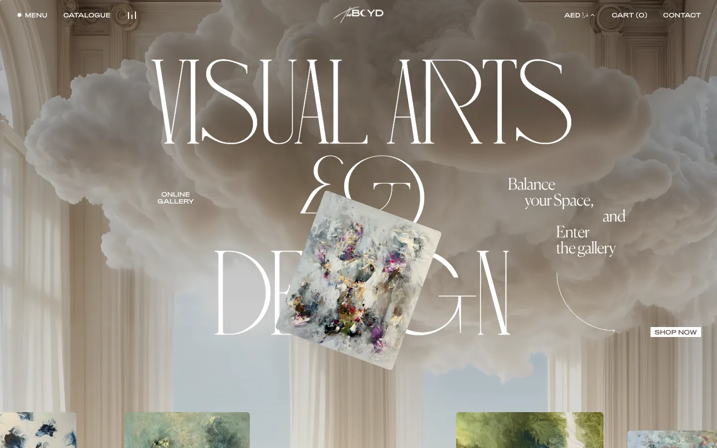The Boyd homepage, Visual Arts and Design over sculpted clouds